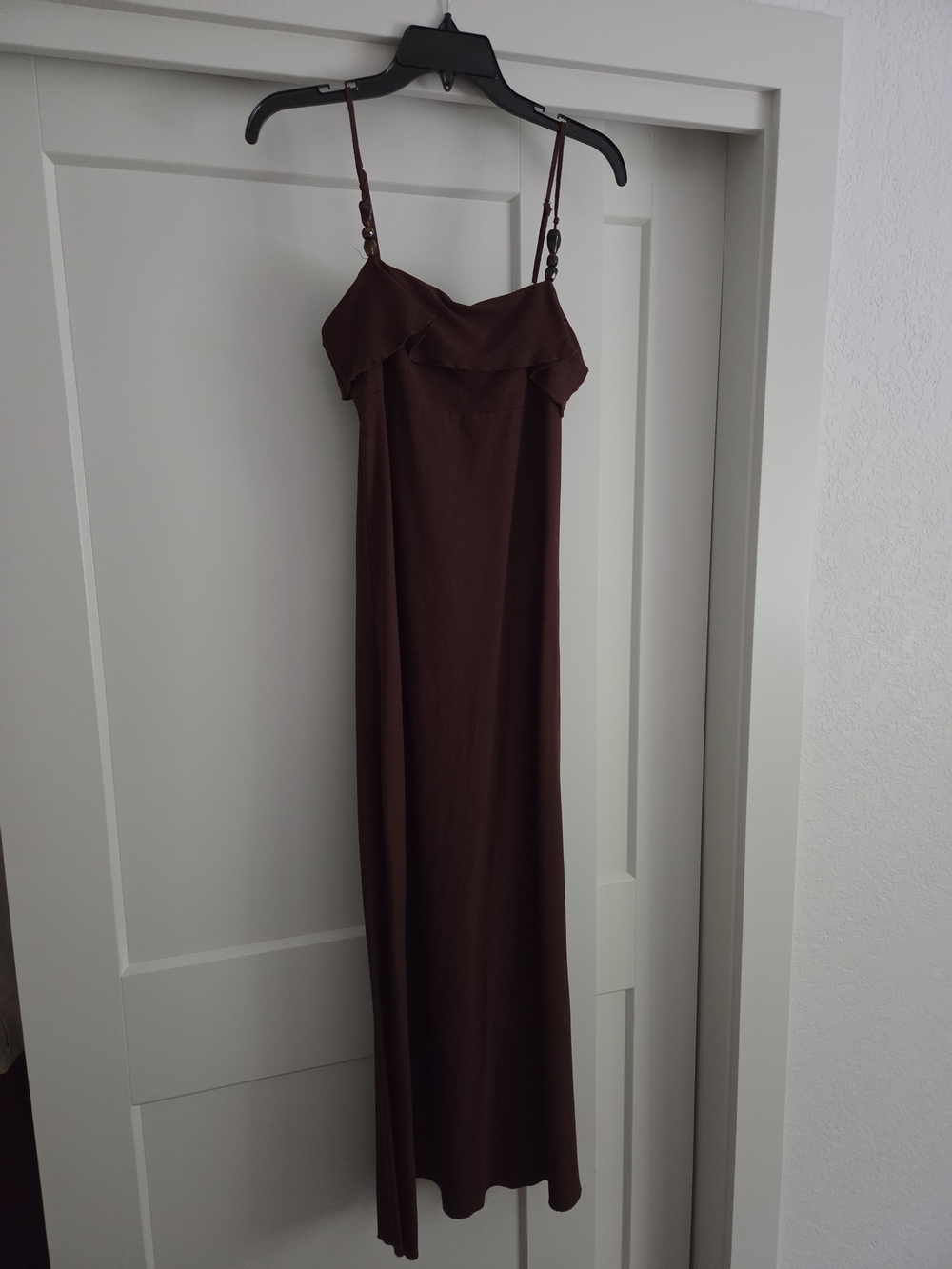 Women's Chocolate Brown Maxi Slip Dress - Elegant Spaghetti Strap